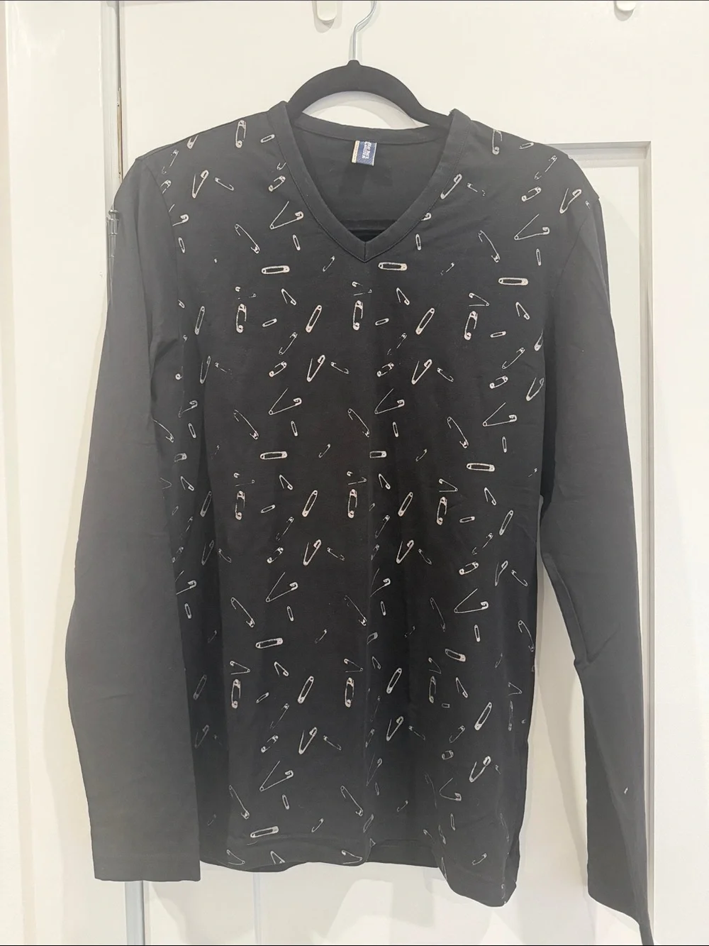 Jean Paul Gaultier Black V-Neck Sweater with Silver Safety Pin Motif